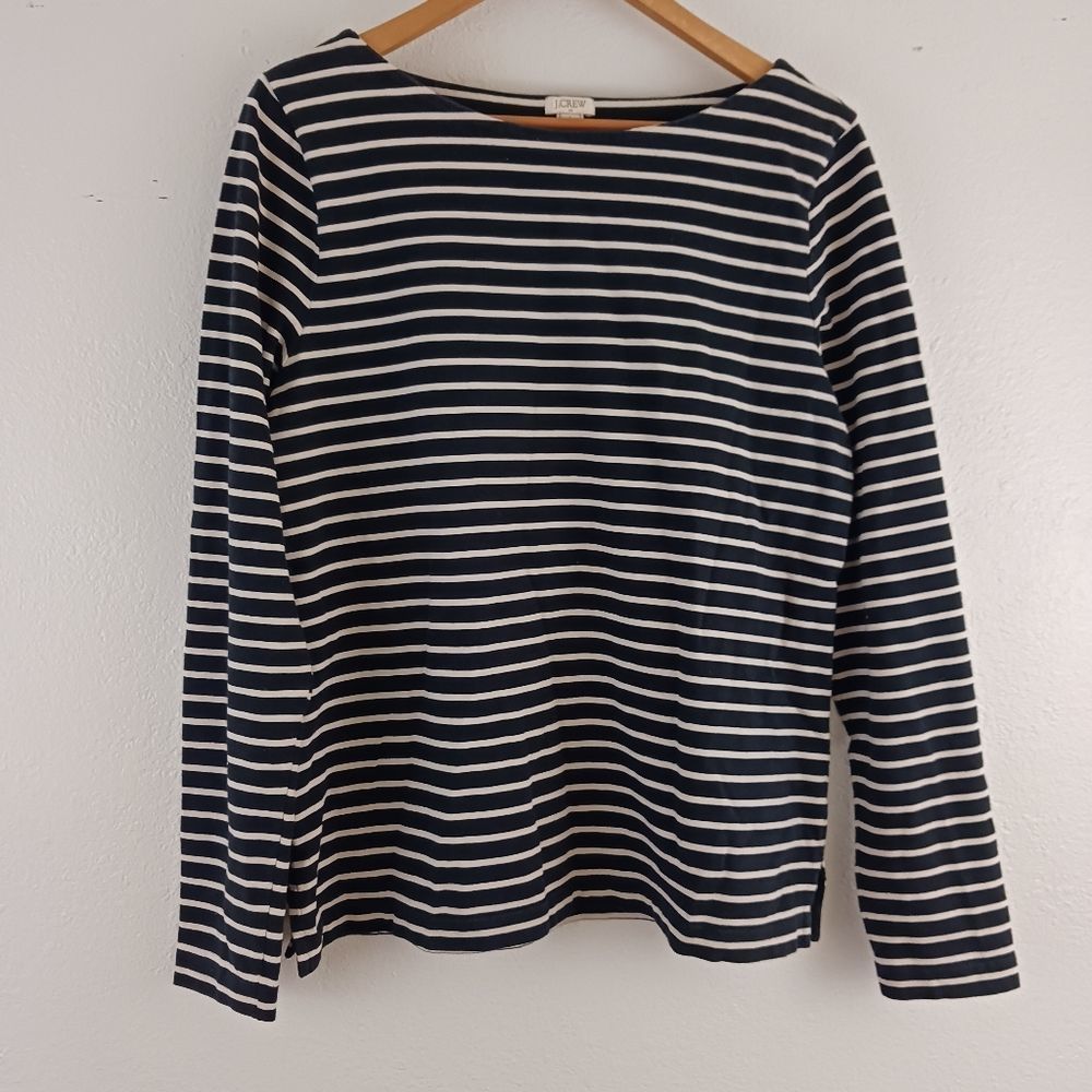 J.Crew Structured boatneck T-shirt in stripe 3/4 sleeve size L